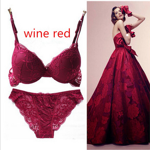 6 Colors Set Push Up Solid 32A-38C Bra Women Deep V Lace Decro Underwire Outfit Sexy Lace Bra Set For Free Shipping ► Photo 1/6