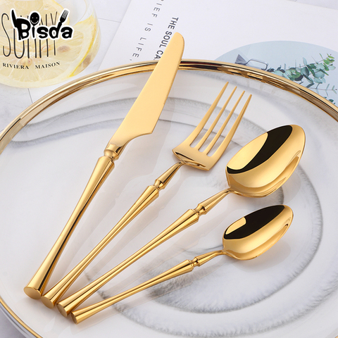 Unique Matt Flatware Sets 18/8 Stainless Steel Kit Dinnerware Gold Black Cutlery Set Standable Tableware for Western Food Server ► Photo 1/6