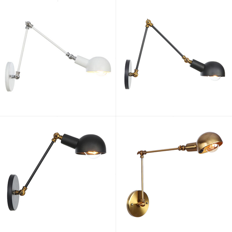 Industrial Adjustable Swing Arm Wall Lamp Reading Bedside Vintage Wandlamp Retro Extendable Led Wall Lights Fexible White Gold ► Photo 1/6
