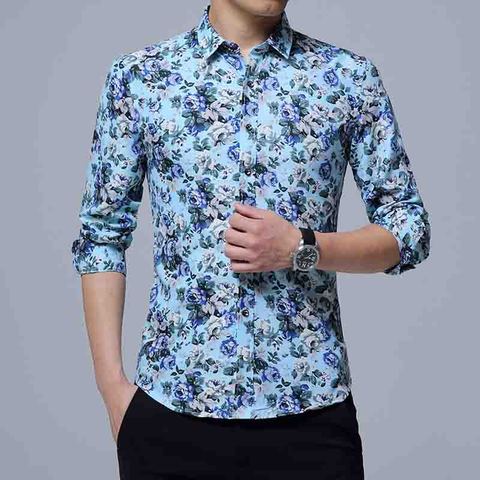 Mens clothing Fashion Floral Print Slim Fit Shirts Men's Long Sleeve Casual Dress  New Fashion  Mens Short Sleeve Beach Hawaiian ► Photo 1/1