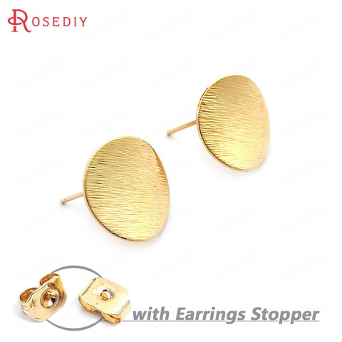 (33743)10PCS 15MM 24K Gold Color Brass Striped Inward Arc Surface Round Stud Earrings Pins High Quality Diy Jewelry Accessories ► Photo 1/3