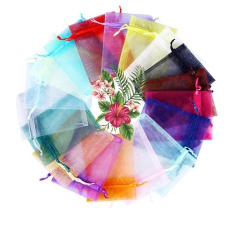 Colorful Organza Jewelry Packaging Bags Wedding Decoration Supplies Small Gift Pouches Drawstring 5x7 7x9 8x10 10x12 13x18cm ► Photo 1/6