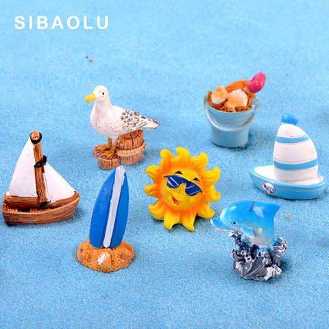 Summer Sun Dolphin Beach Boat Pigeon figurine Starfish Resin Craft home decor miniature fairy garden decoration accessories toys ► Photo 1/6