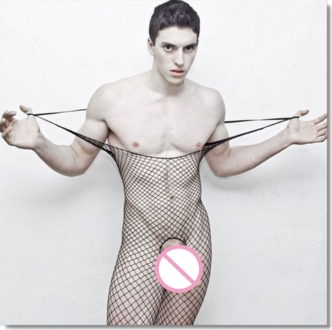 2017 Men's sexy Fishing nets Tight stockings Bodysuits perspective Siamese open crotch body-Stocking ► Photo 1/1