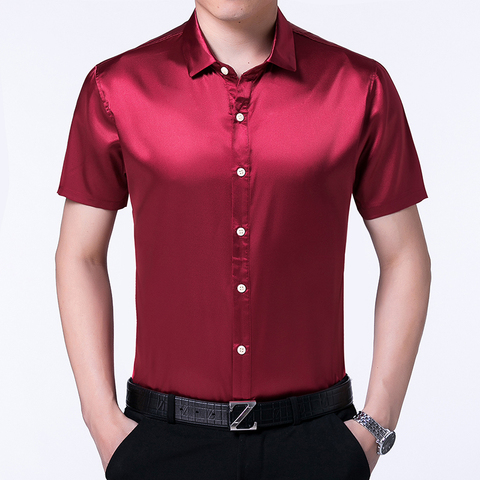 Shirts Casual Silk Button Up Shirt Short Sleeve High Quality