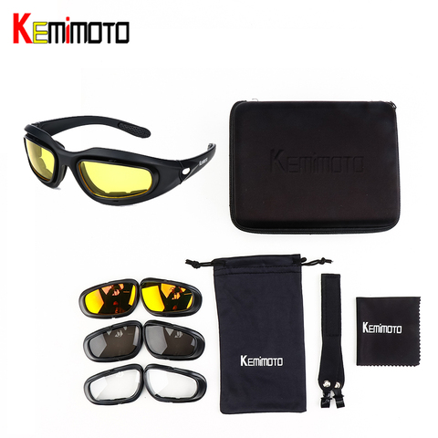 KEMiMOTO Motorcycle Goggles Non-Polarized Motorcycle Riding Glasses Sport Sunglasses With 4 Lens Kits Hunting Shooting Summer ► Photo 1/1