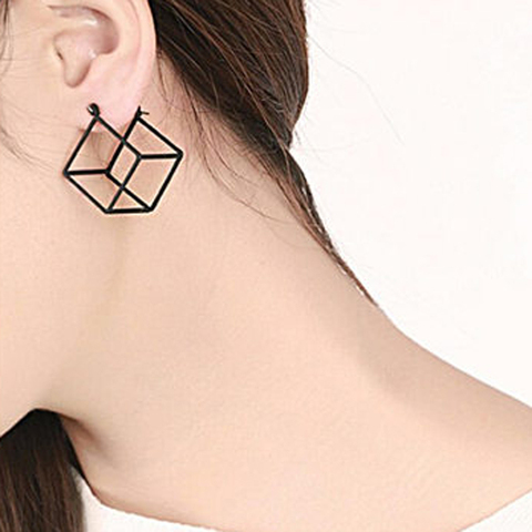 2022 New Minimalist Brief Style Copper 3D Cube Stud Earrings For Women Chic Girls Earrings Bijoux ► Photo 1/6