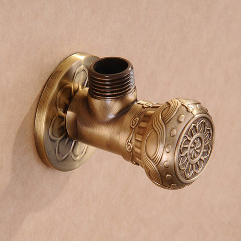 BAKALA Hot Sale Antique Brass Fine Arts Pattern Triangle Valve Bathroom accessory 1/2 Threads 1/2 brass angle valves ► Photo 1/2