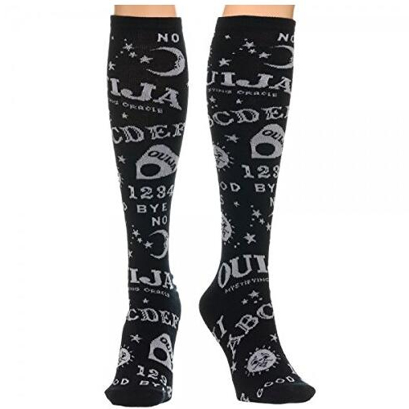 New Women Letter Pattern Ouija Board Punk Black Color Over Knee High Long Sock 