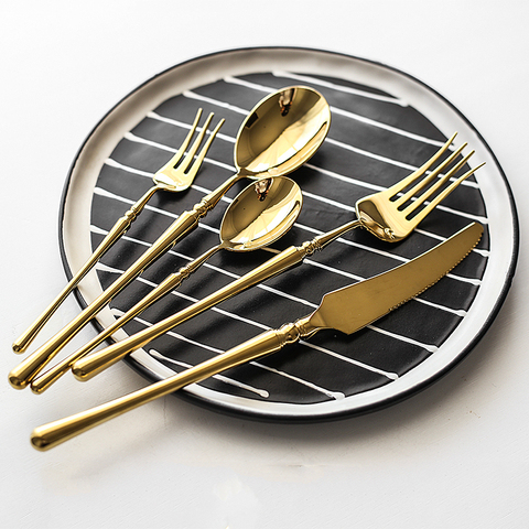 18/10 Stainless Steel Golden Cutlery Set Mirror Polishing Dinnerware Tableware Dinner Knife Fork Foods Tools Kitchen Accessories ► Photo 1/6