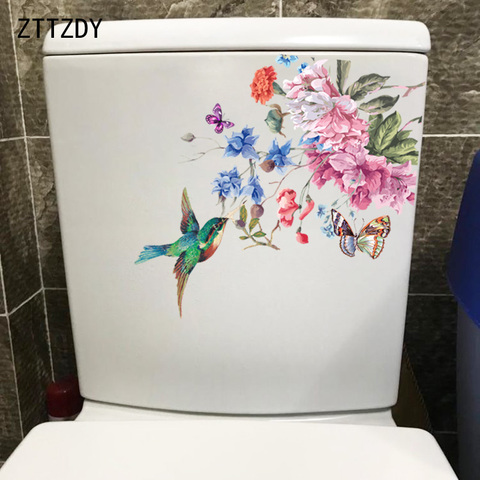 ZTTZDY 22.7*22.7CM Birds And Flowers Toilet Seat Stickers Classic Rooms Wall Decal Home Decoration T2-0230 ► Photo 1/6
