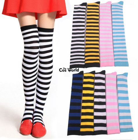 17 Colors Girls Student Autumn Winter Warming Stripes Stocking Over The Knee Socks Thigh Highs For Anime School Uniform ► Photo 1/6