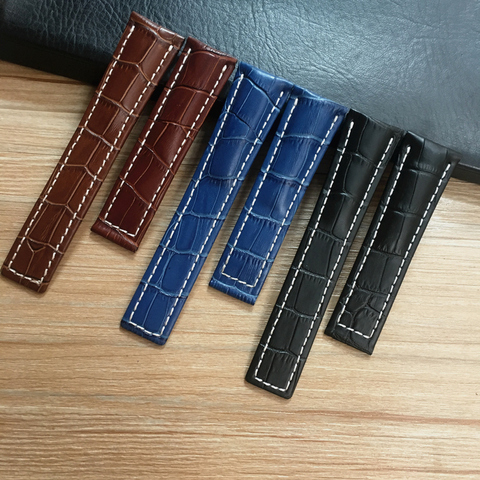 22mm 24mm Black Brown Blue Genuine Leather Watchband Wristband For Breitling Watch Strap Avenger Belt Navitimer Bracelet ► Photo 1/6