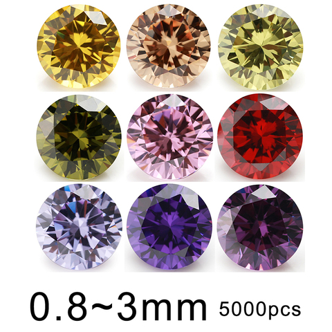 5000pcs 5A 0.8-3mm Round Shape Color Loose Cubic Zirconia CZ Stone Yellow ,Pink,Garnet Red,Black, Purple,Olive Yellow ► Photo 1/6