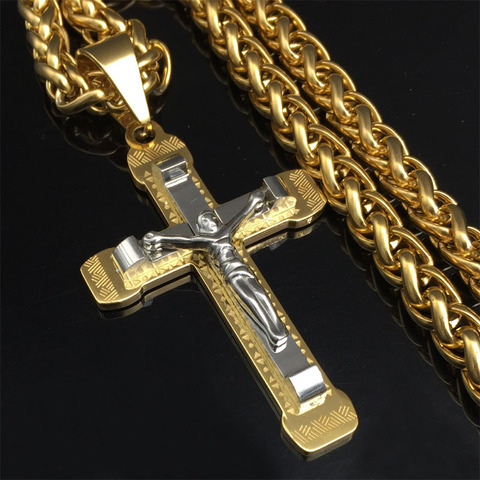 Witaya Crucifix Cross Necklace Gold/silver tone Stainless Steel Chain For Men Jewelry Jesus Piece ► Photo 1/5