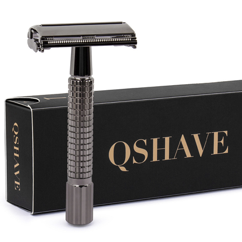 QSHAVE 8.7cm Short Handle Classic Safety Razor with 5 blades as gift Gunblack Epilator weishi Straight Razor hair removal ► Photo 1/6