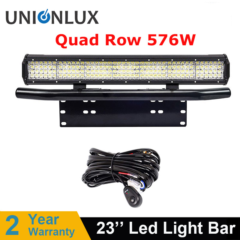 Quad 23inch 576w flood led light bar + 23 bull bar front bumper license  plate Mount bracket For Offroad 4x4 trucks tractor car - Price history &  Review