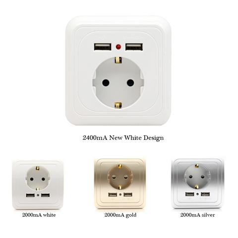 New Wall Socket EU Standard Electrical Outlet With 5V 2A Dual USB Port for Phone