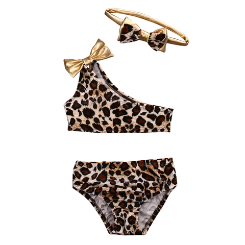 2022 3pcs Kids Baby Girls Leopard Off-shoulder Bow Bikini Set Swimwear Swimsuit Bathing Suit Costume Clothing ► Photo 1/6