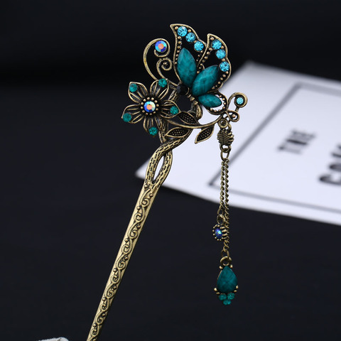 Vintage Rhinestone Butterfly Hair Stick Jewelry Wedding Hair Accessories Charm Metal Hairpins ► Photo 1/6