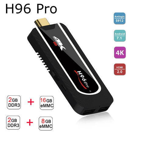 H96 Pro Android TV Stick OS 7.1 Amlogic S912 Octa Core 64Bit BT4.1 2.4G 5G Wifi TV Dongle 2G RAM 16G 8G ROM 1080P 4K HD Mini Pc ► Photo 1/6
