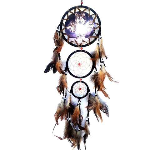 Indian Wolf Dream Catcher with Brown Feathers Dreamcatcher Bead Beautiful Home Hanging Decoration Fashion Handmade Ornament Gift ► Photo 1/4
