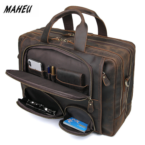 MAHEU Vintage Leather Mens Briefcase With Pockets Cowhide Bag On Business Suitcase Crazy Horse Leather Laptop Bags 2022 Design ► Photo 1/6