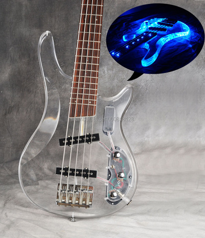 2016 New Arrival Thru 5 String Acrylic Body Bass Guitar Rosewood Fingerboard With LED Light High Quality Real Photo ► Photo 1/6