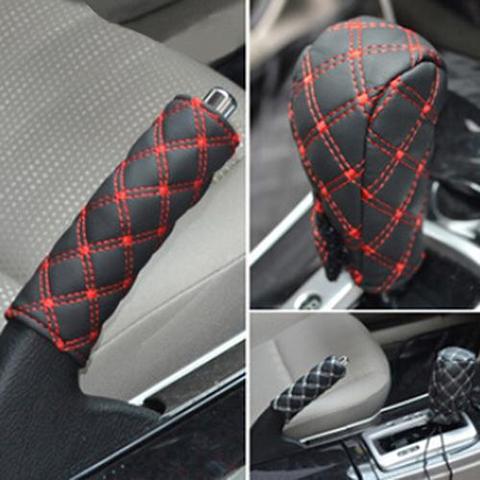 2 in 1 Set Car Faux Leather Gear Shift Knob Cover Hand Brake Cover Sleeve Car Interior Protect Cover ► Photo 1/6
