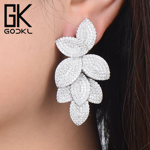 GODKI  Celebrity Favorite Luxury Leaf Leaves Flower Collection Full Micro Cubic Zirconia Paved Wedding Bridal Earring For Women ► Photo 1/6