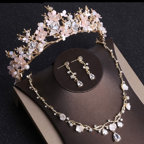 Baroque Gold Butterfly Crystal Costume Jewelry Sets Rhinestone Choker Necklace Earrings Tiara Bridal Women Wedding Jewelry Set ► Photo 1/6