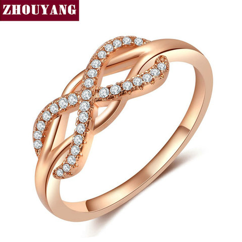ZHOUYANG Wedding Ring For Women Romantic Endless Love Cubic Zirconia Hollowout 8 Rose Gold Color Party Gift Fashion Jewelry R836 ► Photo 1/6
