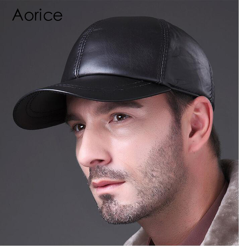 Aorice 2022 New Genuine Leather Adjustable Solid Deluxe Baseball Ball Cap Brand Men's Black Golf  Sport Hats/caps HL008 ► Photo 1/5