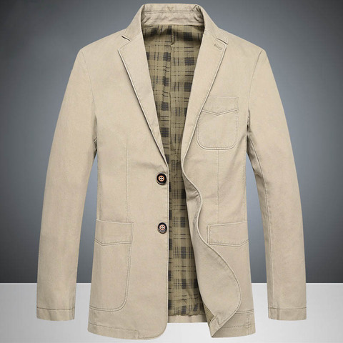 Envmenst Tops Spring Brand Men's Causal Business Blazer Male Khaki Single-breasted Cotton Slim Suit Jacket Oversize 4XL ► Photo 1/5