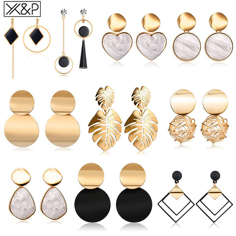 X&P New Korean Heart Statement Drop Earrings 2022 for Women Fashion Vintage Geometric Acrylic Dangle Hanging Earring Jewelry ► Photo 1/6