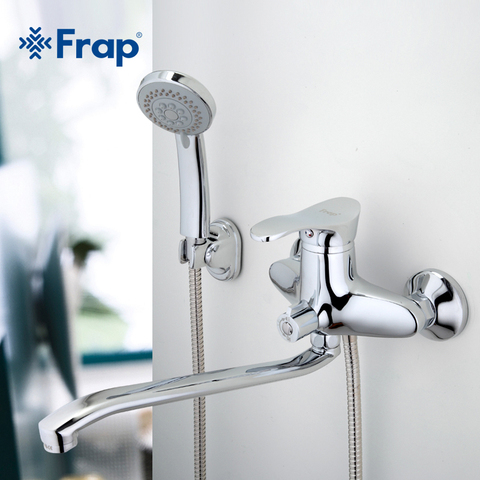 Frap 1 Set Bath Cold and Hot Tap Shower Faucet Chrome Finish with Rotated Long Nose Crane Single Handle F2201 F2204 F2266 F2268 ► Photo 1/6