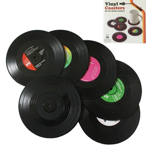 Creative Black Plastic Vinyl Record Table Placemats Retro Vintage Mug Coaster Pads Mats Heat-resistant Cup Coasters 2 4 6 PCS ► Photo 1/6