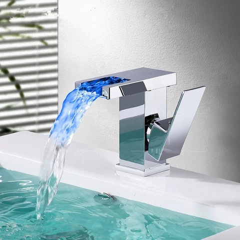 BAKALA Bathroom LED Waterfall Faucet Sink Basin Mixer Tap Square Chromed  Bathroom Mixer Tap Tall or Short BR-714 ► Photo 1/6