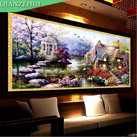 QIANZEHUI ,Needlework, DIY Dream house Cross stitch ,Sets For Embroidery kits,small house garden home decro Counted Cross-Stitch ► Photo 1/3