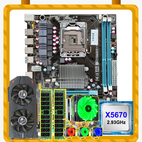 HUANAN ZHI motherboard bundle X58 LGA1366 motherboard with CPU Xeon X5670 2.93GHz with cooler RAM 2*8G RECC GTX760 2G video card ► Photo 1/1