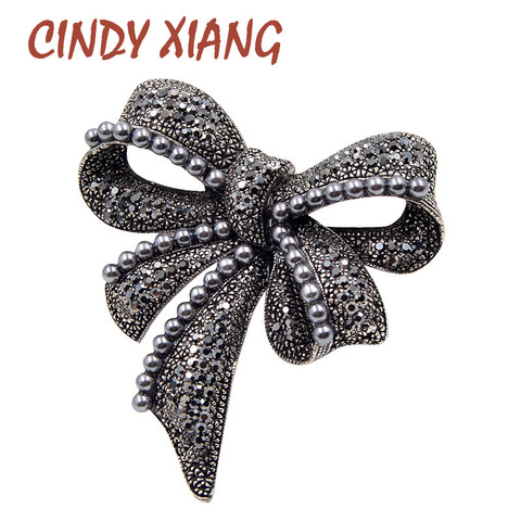 CINDY XIANG New Black Bow Brooches for Women Rhinestone and Pearl Brooch Pin Vintage Broches Fashion Jewelry Elegant Accessories ► Photo 1/5