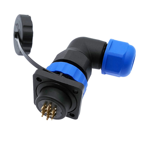 SP20 waterproof connector 1/2/3/4/5/6/7/9/10/12/14 pin IP68 angle connectors 90 degree elbow flange socket ► Photo 1/5