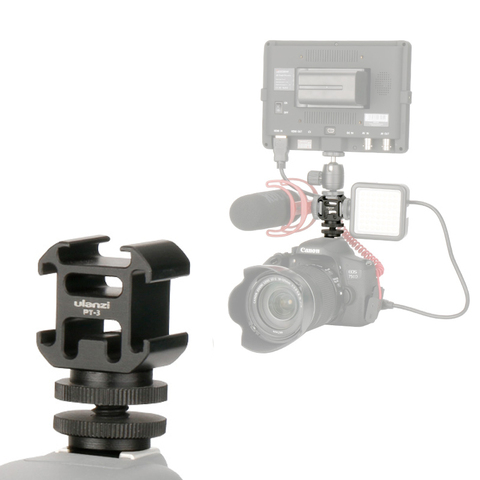 Aluminium Flash Hot Shoe Mount Holder Triple Mounts Microphone Bracket LED Monitor Stand for Nikon Canon DSLR Camera ► Photo 1/6