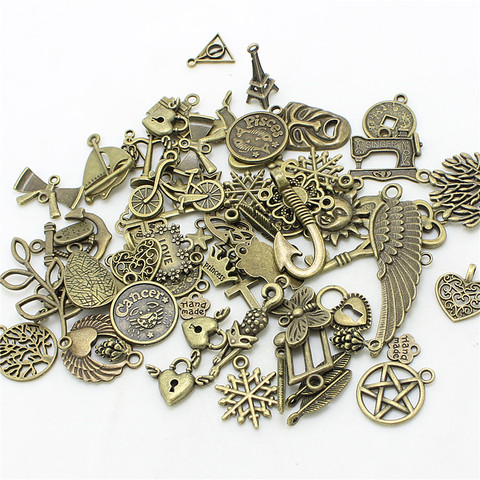 30-50pattern Mixed 50pcs Assorted Carved Charms Pendants Beads Metal Alloy Pandent Color Antique Bronze  Diy Bead D1082 ► Photo 1/3