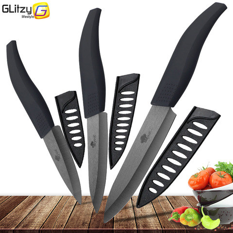 Ceramic Knife 3 4 5 inch Set Zirconia Black Blade Kitchen Chef Knives Three Piece Set Fruit Vegetable Color Anti-Slip Handle ► Photo 1/6
