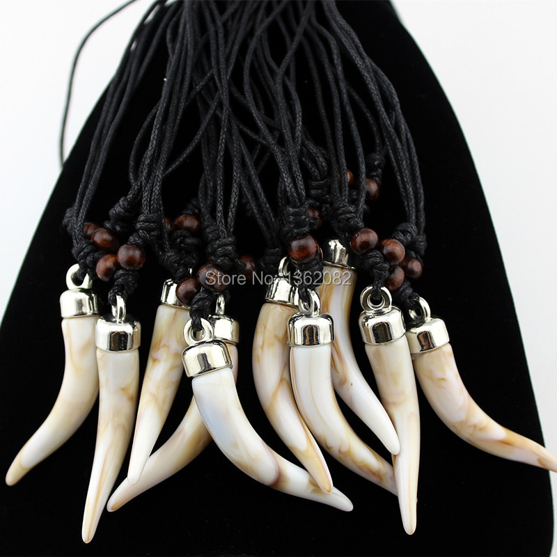12pcs Wolf Tooth Teeth Pendant Necklace Adjustable 