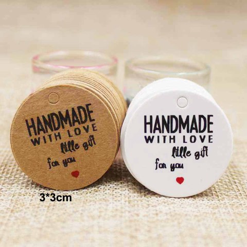 1000pcs circle white/kraft handmade hang tag products price swing thank you tag for handmade cookies/candy/wedding favors ► Photo 1/6