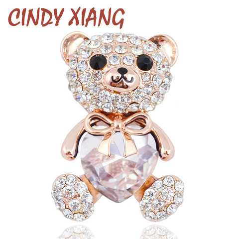 CINDY XIANG 3 Colors Choose Big Crystal Heart Bear Brooch Cute Animal Pins and Brooches for Women Dress Coat Badges Jewelry Hot ► Photo 1/6