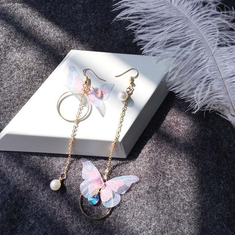 2022 Korea retro asymmetrical exquisite butterfly imitation pearl alloy long wings earrings for women's best gift ► Photo 1/3