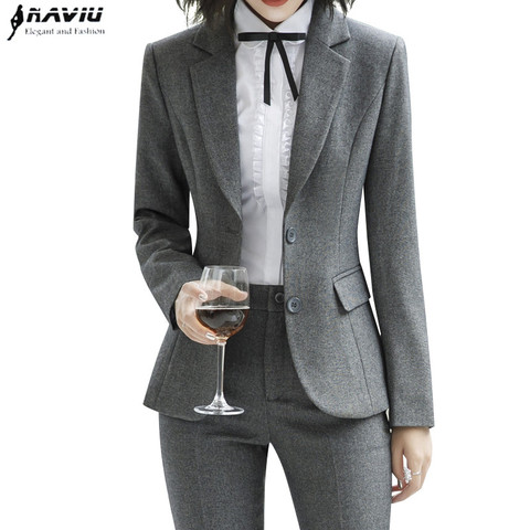 NAVIU New Fashion 2Piece Set Women Pant Suit Slim Work Wear Office Ladies Long Sleeve Blazer and Trousers Outfits ► Photo 1/6